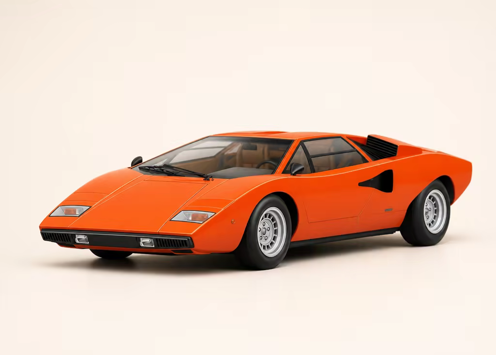 Front angle view of the Arancio Zero model car.